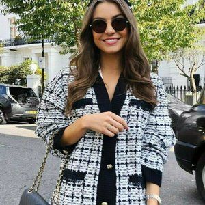 ZARA Chunky Black/White Longline Contrast Sweater